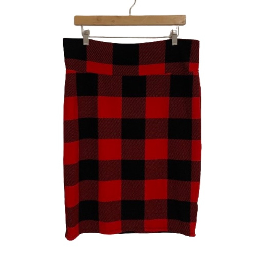 Lularoe Buffalo Plaid Red Black Cassie Pencil Skirt Size XL